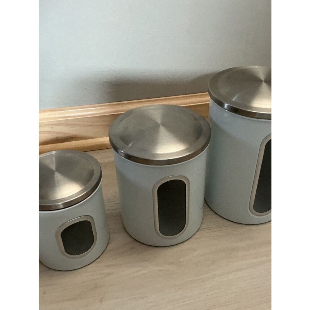 3 piece steel storage set with silver lids
